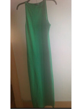 Fashion Nova Vibrant Green Textured High Neck Maxi Dress with Slit - Size Large